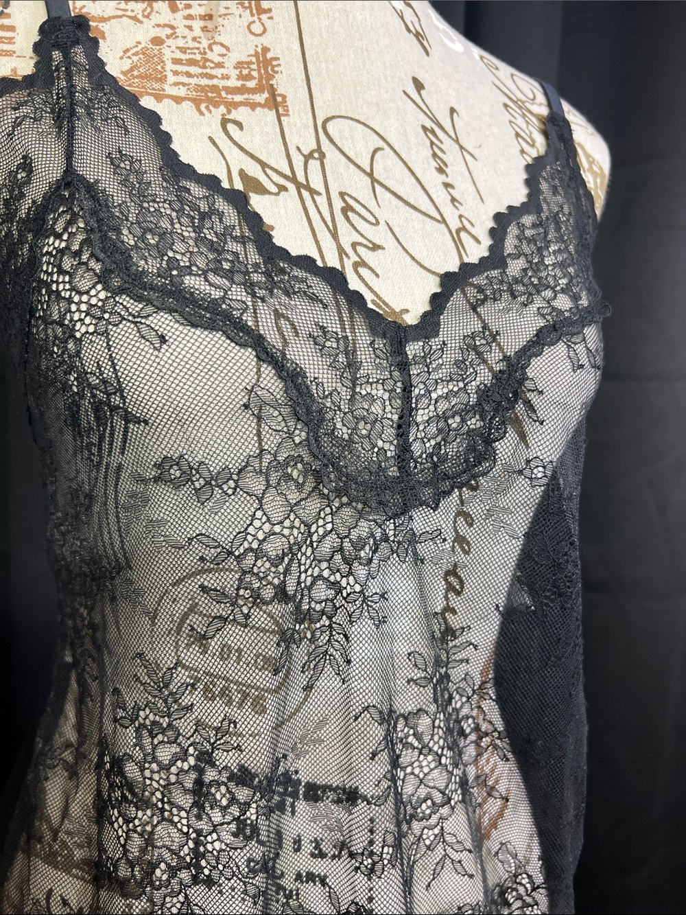 Auden Black Sheer Lace Chemise with Script Overlay - Picture 2 of 6